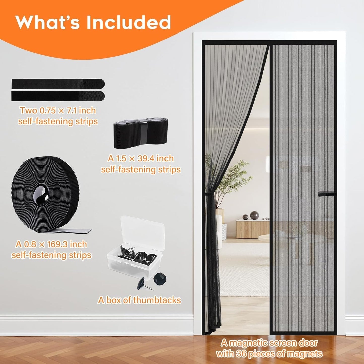 Magnetic Screen Door, Screen Door Mesh, Heavy-Duty Mesh Curtain, Door Net Keep Bugs Out, Hands Free Partition, Screen Size 38” × 83”, Fits 36” × 82” Doors, Pet & Kid Friendly, Black