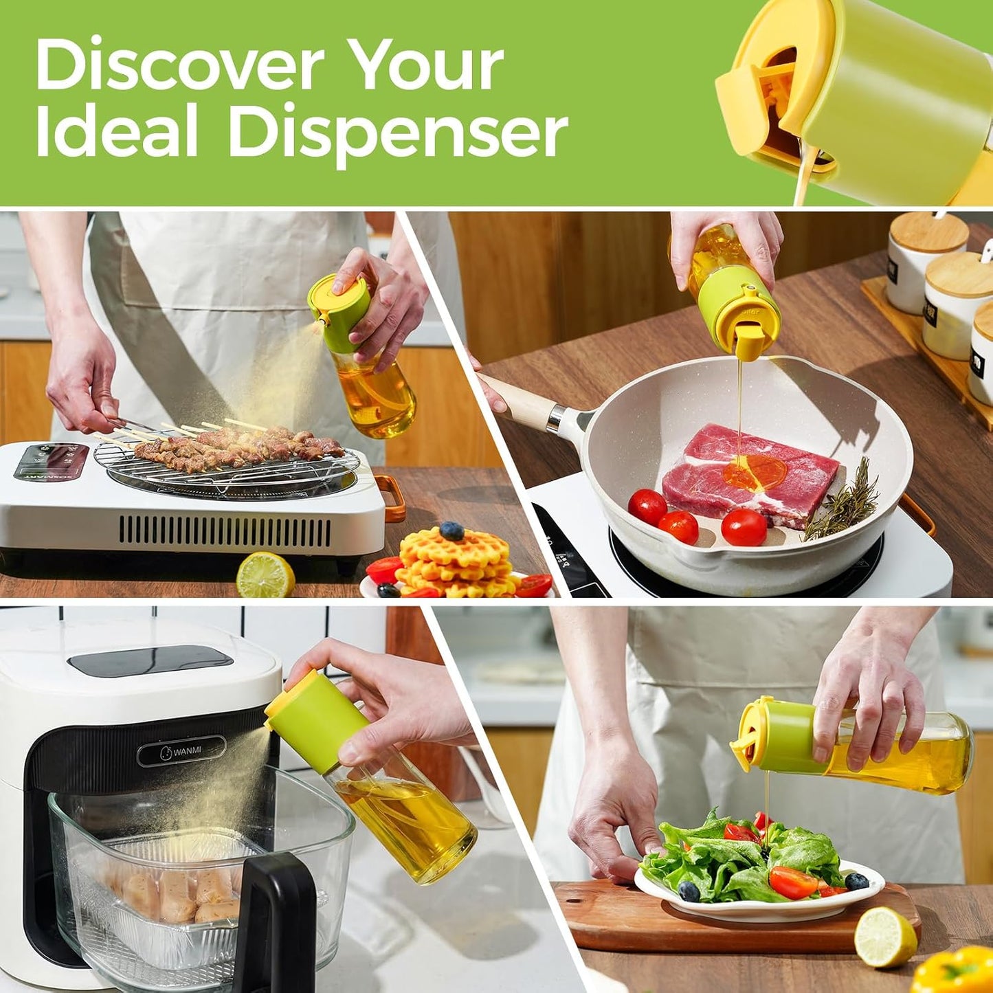 Olive Oil Sprayer and Dispenser 2 in 1, 10Oz/300Ml Oil Mister & Pourer with Portion Control, Food Grade Kitchen Gadget for Air Fryer, Cooking, Salad, BBQ, Fryin(Green)
