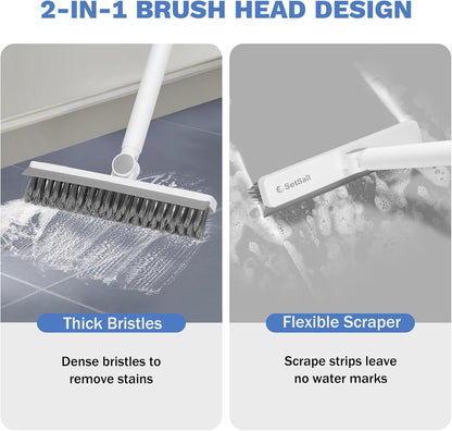 Grout Cleaner Brush with Long Handle, V-Shaped Floor Scrub Brush Swivel Grout Brush Stiff Bristle Floor Grout Scrubber for Bathroom, Tile Line, Crevice, Kitchen, Wall, Deck, Garage, White Grey