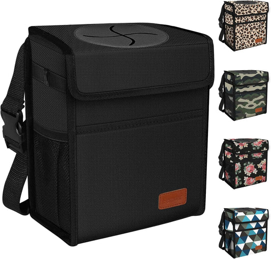 Leak Proof Car Trash Can with Lid - Waterproof Automotive Garbage Bin for Suvs, Collapsible and Portable Car Trash Bag, Black