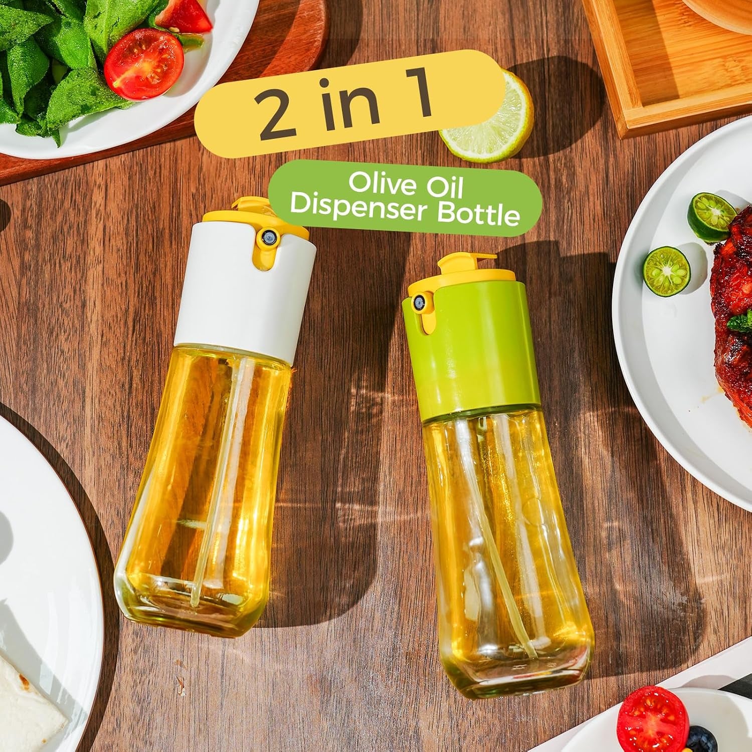 Olive Oil Sprayer and Dispenser 2 in 1, 10Oz/300Ml Oil Mister & Pourer with Portion Control, Food Grade Kitchen Gadget for Air Fryer, Cooking, Salad, BBQ, Fryin(Green)