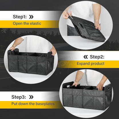 Trunk Organizer for Car/Suv/Truck, Collapsible 2 Compartment Automotive Storage Box, 600D Waterproof Oxford Polyester 50L Travel Accessories, Anti-Slip & Leak-Proof, Black New