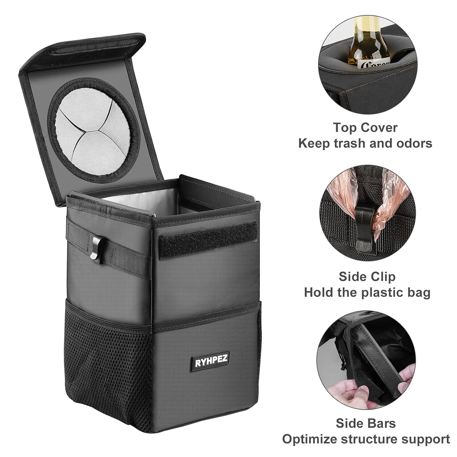 Car Trash Can with Lid - Leakproof Trash Bin Car Garbage Can, Collapsible Automotive Truck Organizer and Storage Bag Car Accessories for Women Men Road Trip Essentials