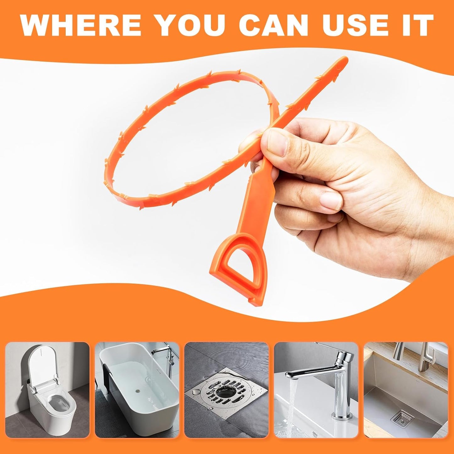 Drain Snake Clog Remover - 4 Pack 20 Inch Flexible Hair Drain Removal Tool for Sink, Shower, Tub & Toilet, Drain Cleaner with Grip Handle - Easy Use Kitchen & Bathroom Drain Opener
