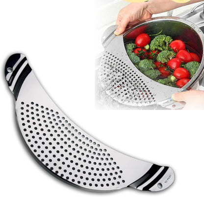 Pot Strainer Stainless Steel, Pasta Strainer, Premium Metal Food Strainer for Noodles Fruit Veggies, Suitable for Pots or Containers up to 10 Inches