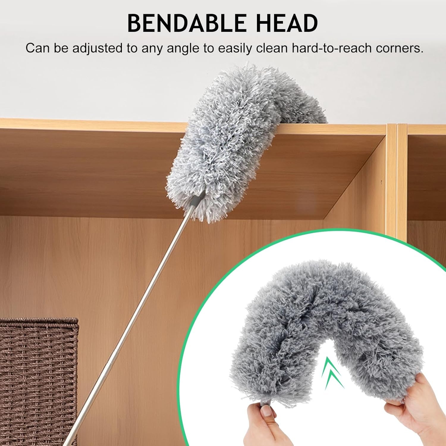 Extra-Long Dusters with Extension Pole 100-Inch for Cleaning, Bendable Microfiber Head Washable Ceiling Fan Duster for High Ceilings, Furniture