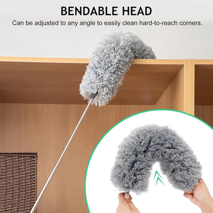 Extra-Long Dusters with Extension Pole 100-Inch for Cleaning, Bendable Microfiber Head Washable Ceiling Fan Duster for High Ceilings, Furniture