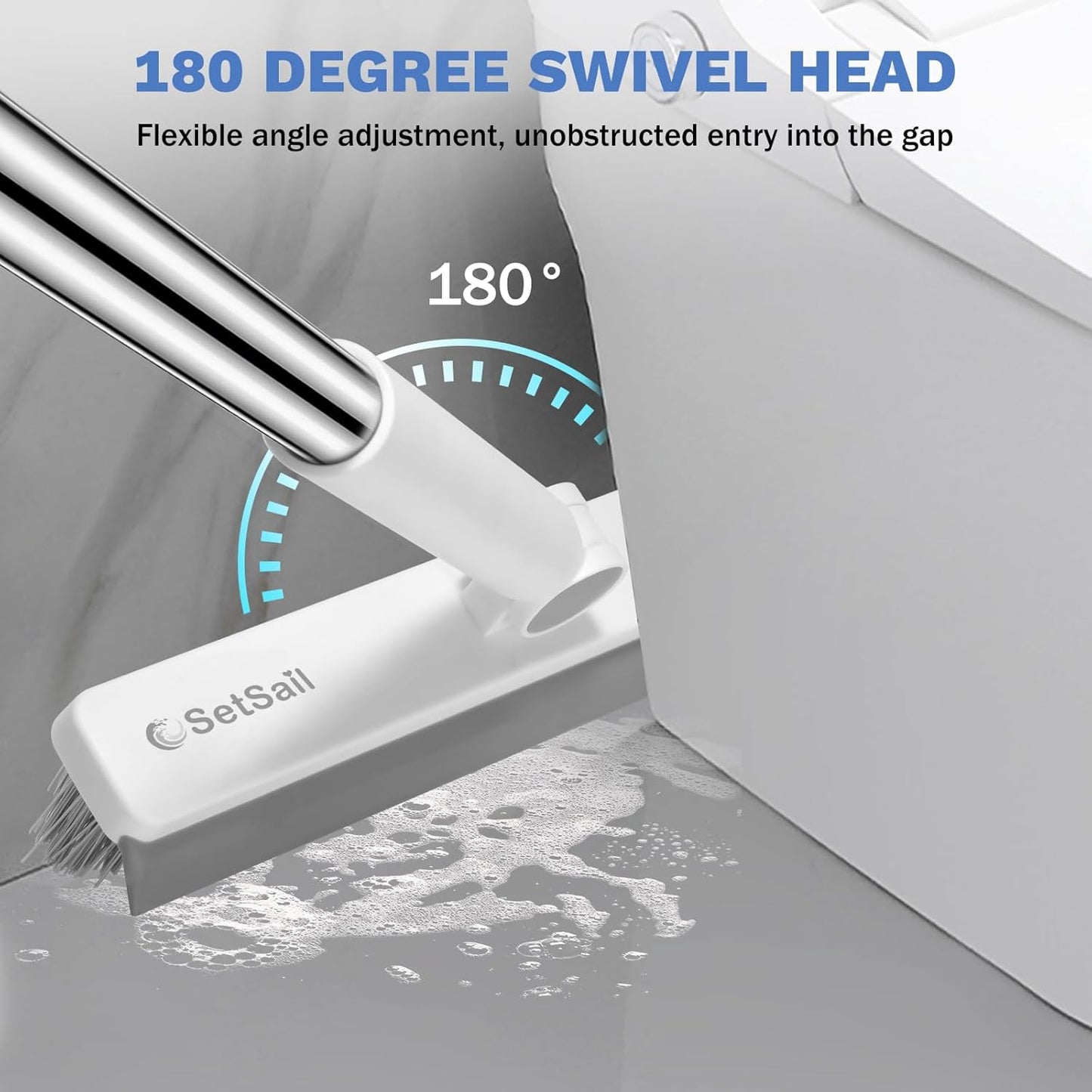 Grout Cleaner Brush with Long Handle, V-Shaped Floor Scrub Brush Swivel Grout Brush Stiff Bristle Floor Grout Scrubber for Bathroom, Tile Line, Crevice, Kitchen, Wall, Deck, Garage, White Grey