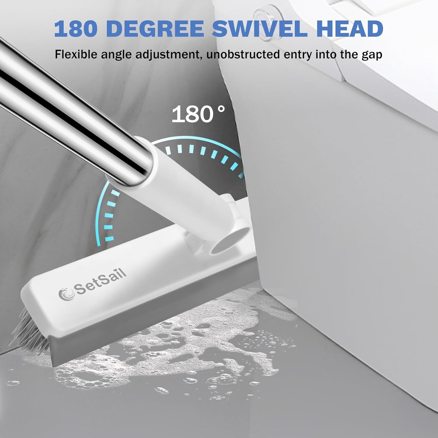 Grout Cleaner Brush with Long Handle, V-Shaped Floor Scrub Brush Swivel Grout Brush Stiff Bristle Floor Grout Scrubber for Bathroom, Tile Line, Crevice, Kitchen, Wall, Deck, Garage, White Grey