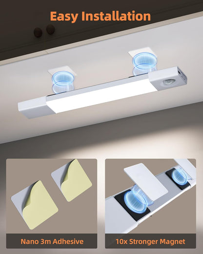 3 Pack 8” Motion Sensor Light Indoor Rechargeable, Stick on under Cabinet Lighting Wireless, 30 Leds Closet Light, Dimmable, 3 Color Temps, Counter Lights for Wardrobe, Pantry, Bedroom, Kitchen