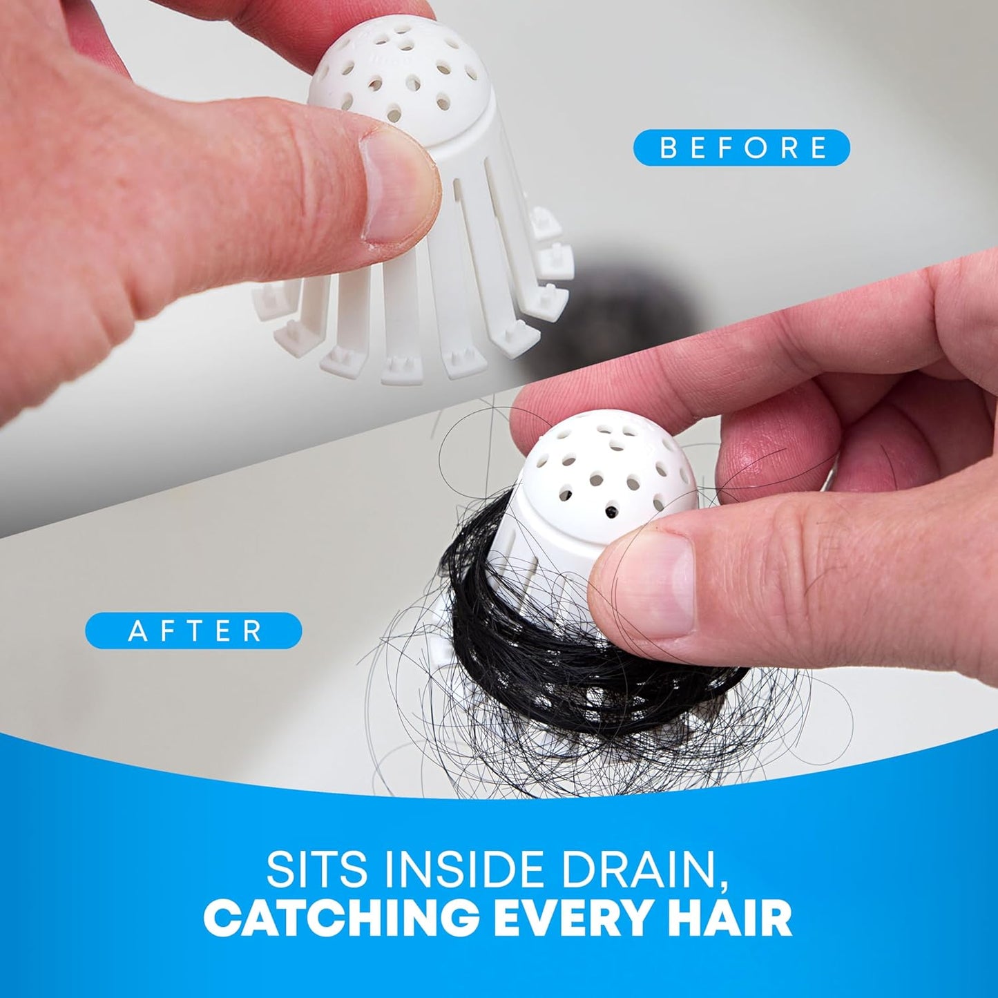 Toss 21Pk Disposable Bath Tub Drain Strainers - Hair Catcher Snare for Shower Bathtub to Prevent Clogged Drains, Traps Human and Pet Hair, One Year Supply (White)