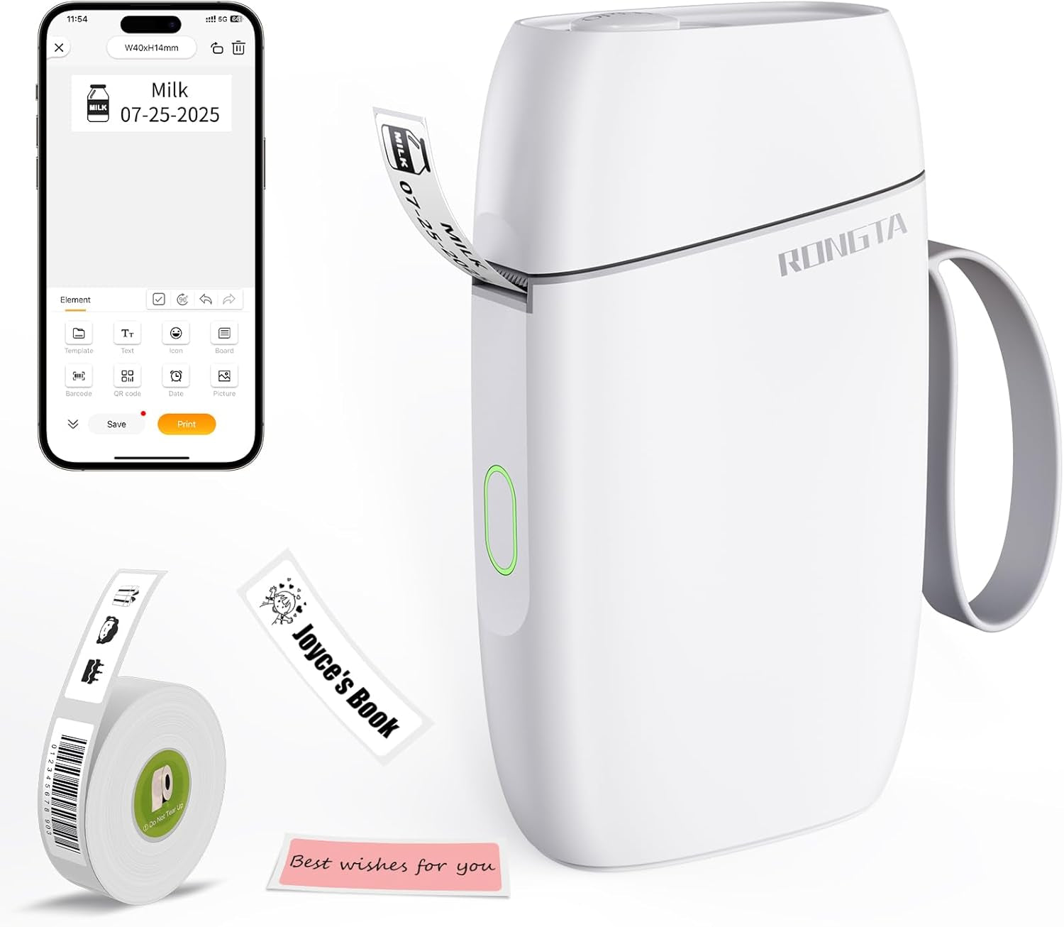 Bluetooth Label Maker Machine with Tape, Portable Mini Label Printer Wireless Thermal Handheld Sticker Makers Mini Label Makers with Multiple Templates for Organizing Office Home School(White)