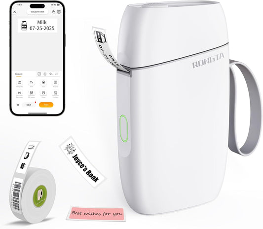 Bluetooth Label Maker Machine with Tape, Portable Mini Label Printer Wireless Thermal Handheld Sticker Makers Mini Label Makers with Multiple Templates for Organizing Office Home School(White)