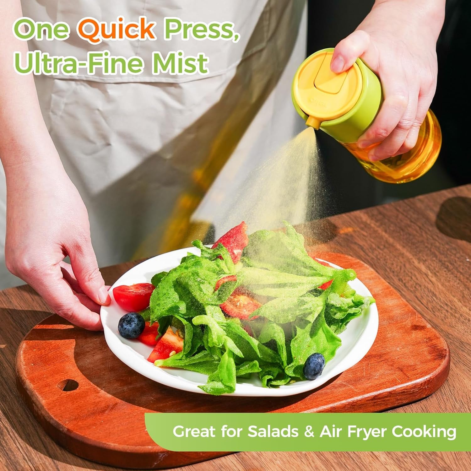 Olive Oil Sprayer and Dispenser 2 in 1, 10Oz/300Ml Oil Mister & Pourer with Portion Control, Food Grade Kitchen Gadget for Air Fryer, Cooking, Salad, BBQ, Fryin(Green)