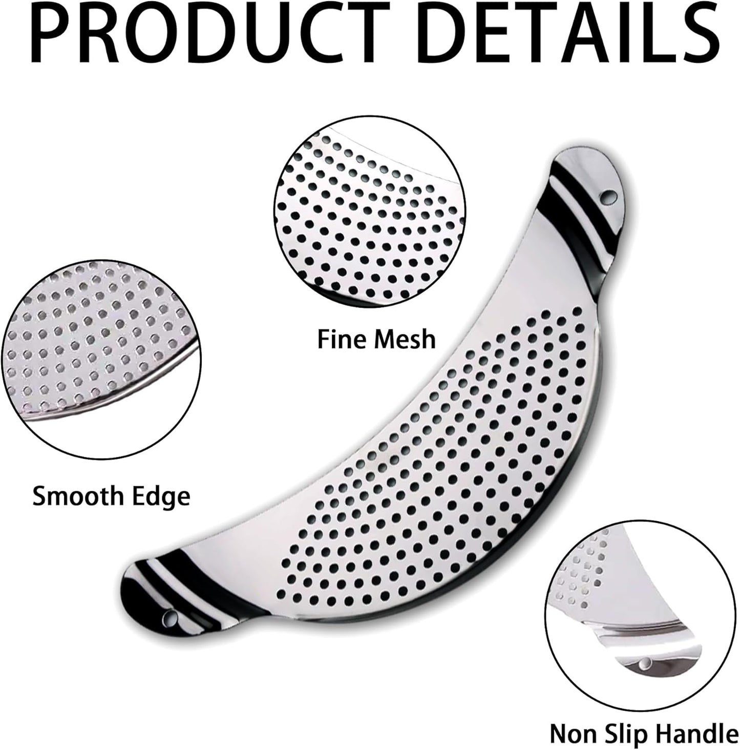 Pot Strainer Stainless Steel, Pasta Strainer, Premium Metal Food Strainer for Noodles Fruit Veggies, Suitable for Pots or Containers up to 10 Inches