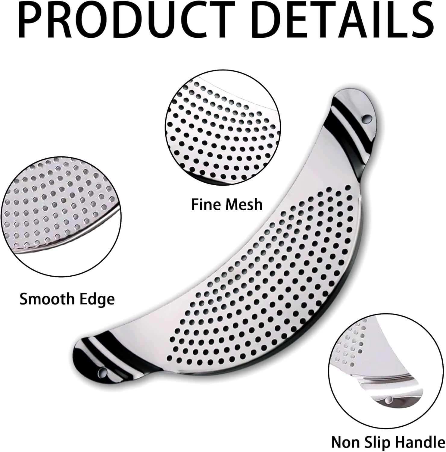 Pot Strainer Stainless Steel, Pasta Strainer, Premium Metal Food Strainer for Noodles Fruit Veggies, Suitable for Pots or Containers up to 10 Inches