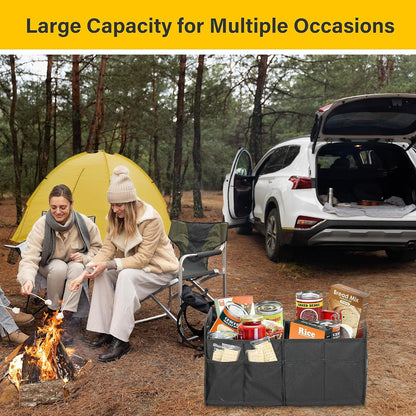 Trunk Organizer for Car/Suv/Truck, Collapsible 2 Compartment Automotive Storage Box, 600D Waterproof Oxford Polyester 50L Travel Accessories, Anti-Slip & Leak-Proof, Black New