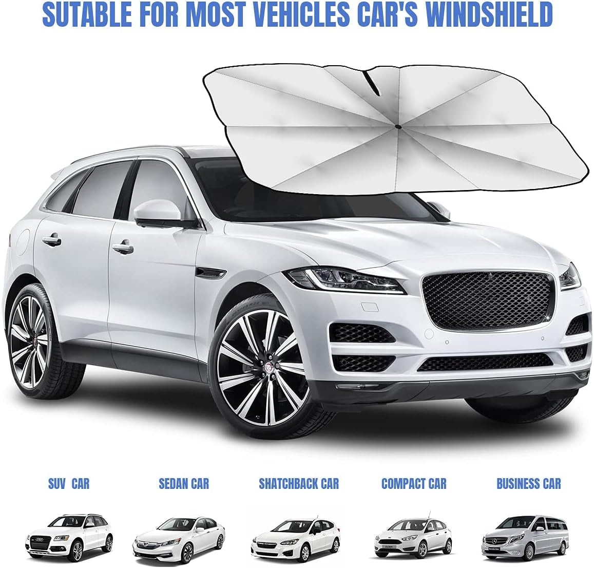 [2026 Upgraded] Sedan SUV Car Sun Shade for Windshield UV Rays and Heat Sun Visor Protector, Foldable Windshield Sun Shade Umbrella,Keep Car Cool,Easy to Use/Store,57''X 30''