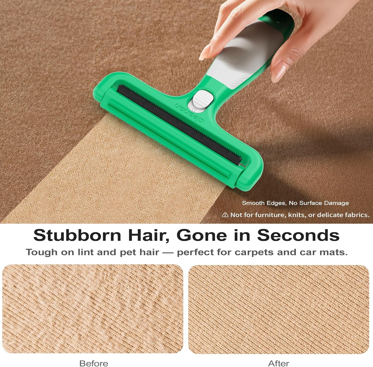4-In-1 Pet Hair Remover & Lint Tool, Reusable Carpet Cleaner for Dog & Cat Fur - Safe for Couch, Clothes, Rugs & Car Mats - Portable Detailer with 4 Modes for Deep Cleaning & Delicate Fabrics