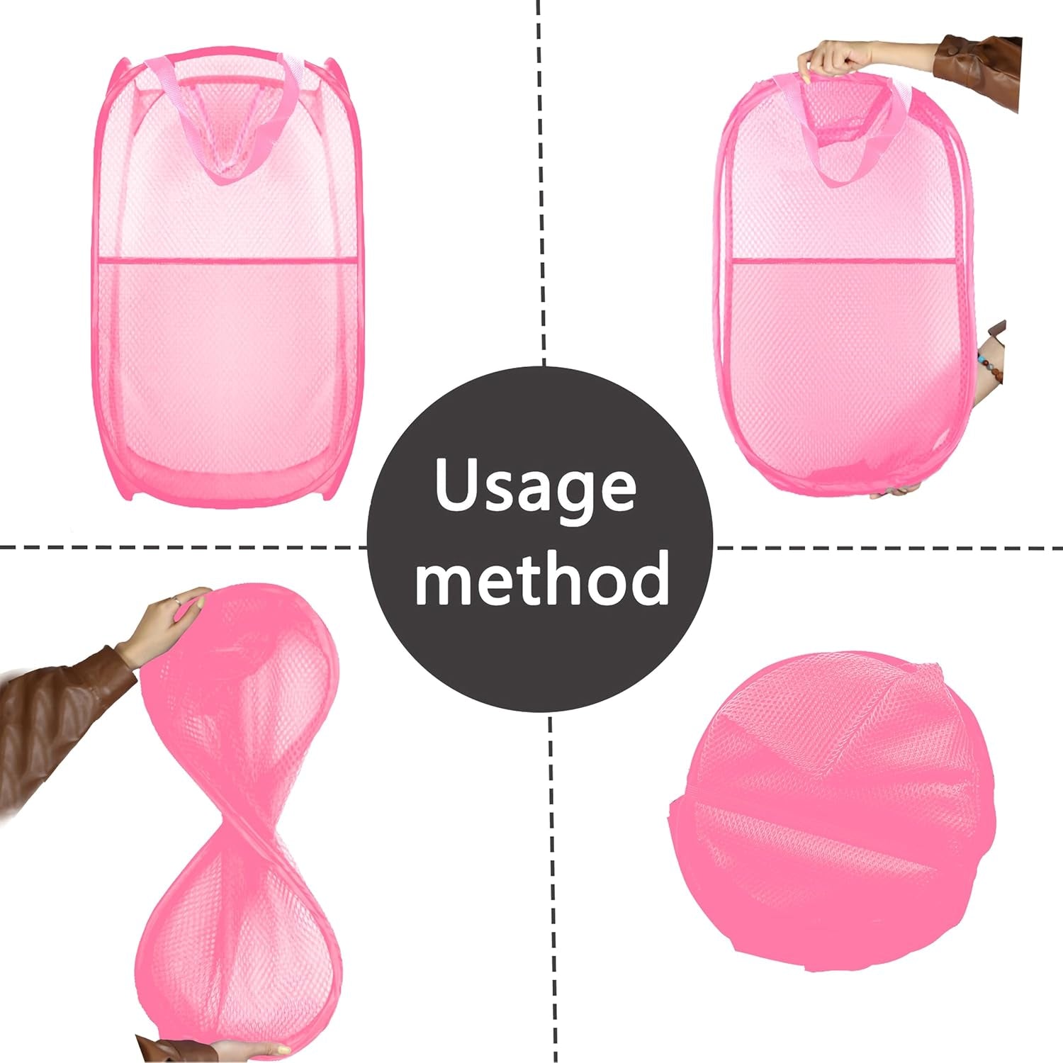 Collapsible Pop up Laundry Hamper, Extra Large Mesh Foldable Laundry Basket Bag, 28" X 16" X 16", 2 Pack (Black + Pink)