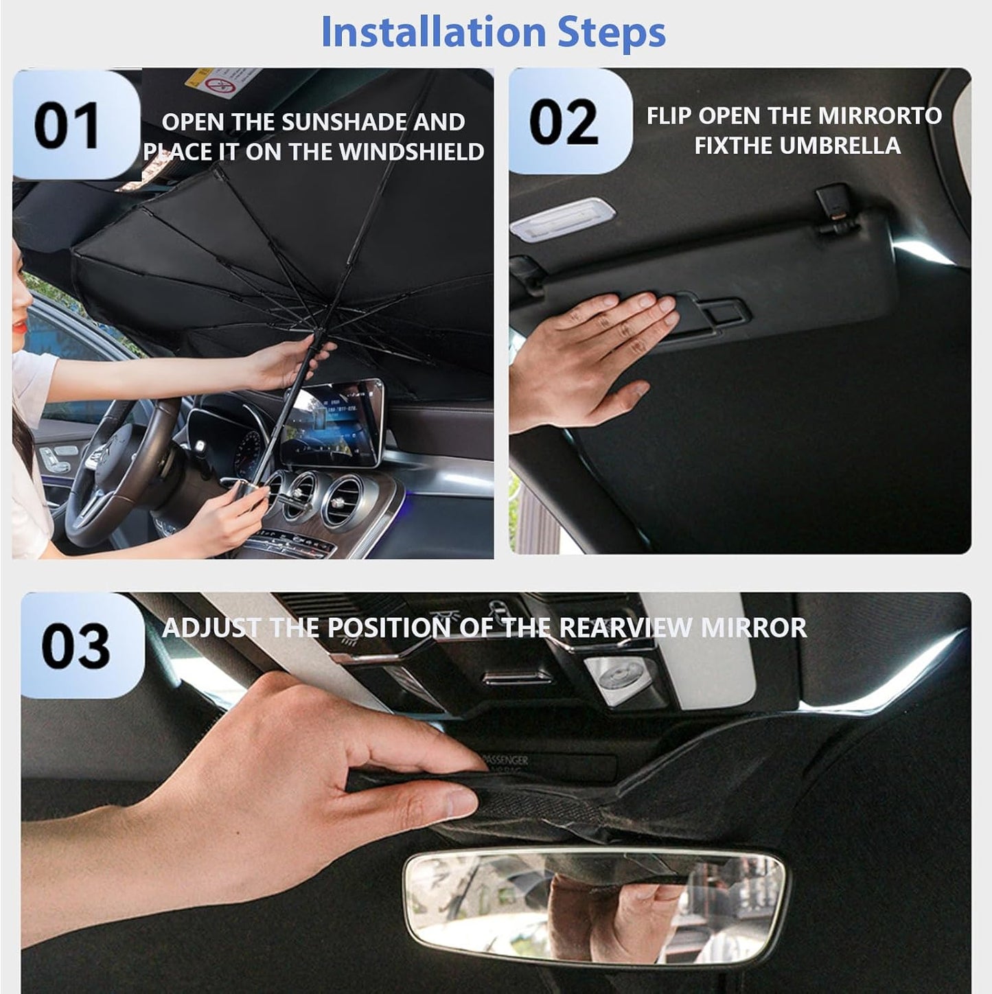 [2026 Upgraded] Sedan SUV Car Sun Shade for Windshield UV Rays and Heat Sun Visor Protector, Foldable Windshield Sun Shade Umbrella,Keep Car Cool,Easy to Use/Store,57''X 30''