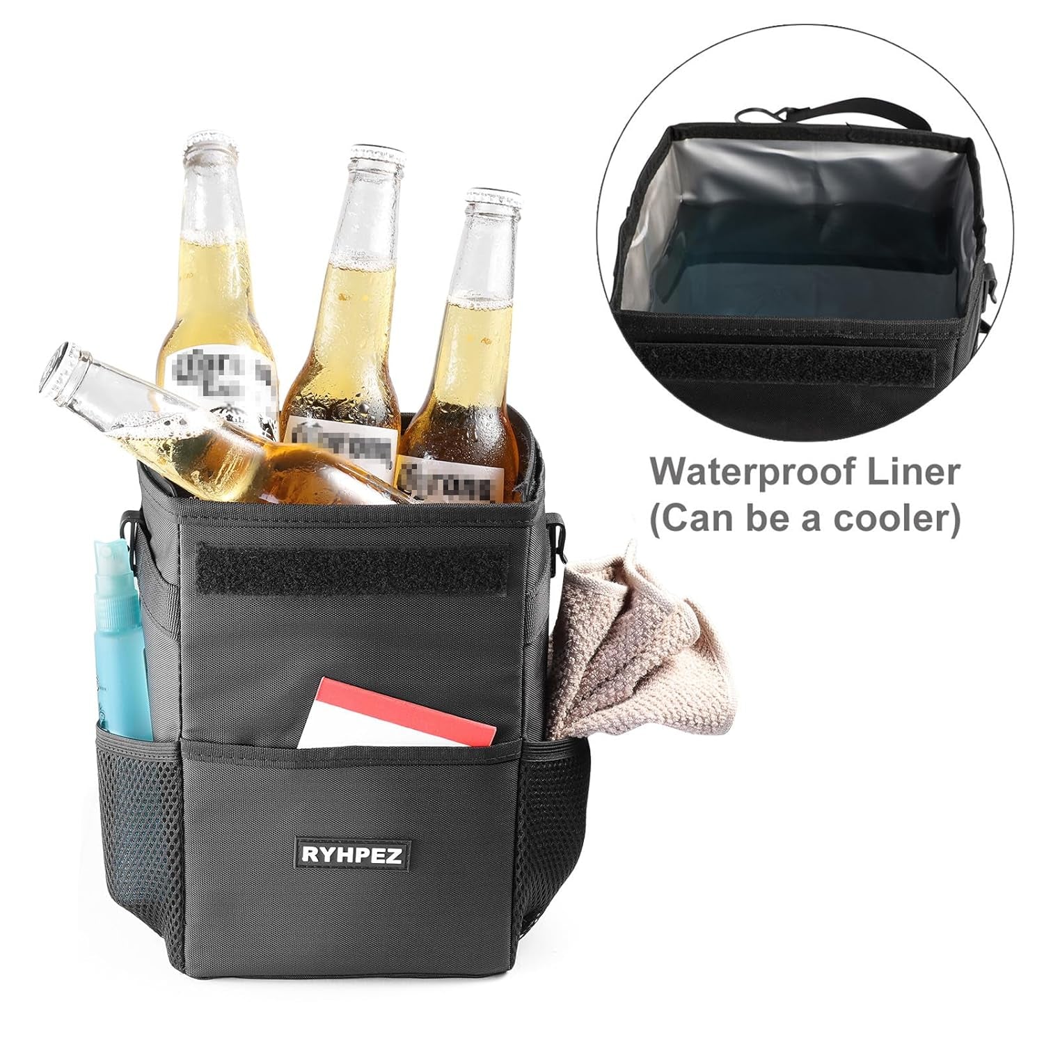 Car Trash Can with Lid - Leakproof Trash Bin Car Garbage Can, Collapsible Automotive Truck Organizer and Storage Bag Car Accessories for Women Men Road Trip Essentials