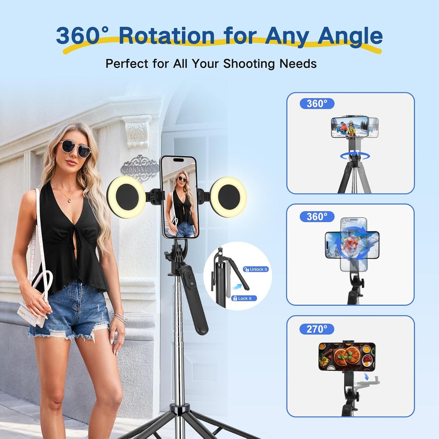 Content Creator Vlogging Kit,180Cm Metal Selfie Stick Tripod with Light and Wireless Microphones,Vlogging Kit for Iphone/Android,Phone Tripod for Tiktok &Youtube Starter Kit