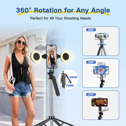 Content Creator Vlogging Kit,180Cm Metal Selfie Stick Tripod with Light and Wireless Microphones,Vlogging Kit for Iphone/Android,Phone Tripod for Tiktok &Youtube Starter Kit