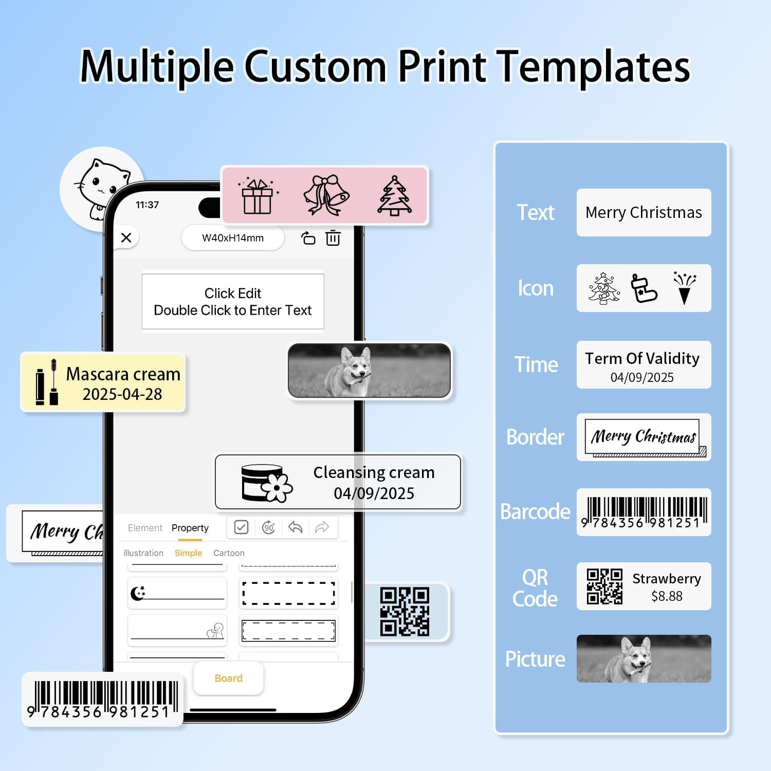Bluetooth Label Maker Machine with Tape, Portable Mini Label Printer Wireless Thermal Handheld Sticker Makers Mini Label Makers with Multiple Templates for Organizing Office Home School(White)
