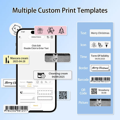 Bluetooth Label Maker Machine with Tape, Portable Mini Label Printer Wireless Thermal Handheld Sticker Makers Mini Label Makers with Multiple Templates for Organizing Office Home School(White)