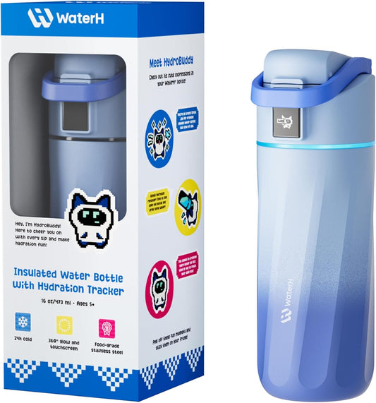 BOOST Smart Water Bottle with Reminder & Tracker, 16Oz Kids Water Bottle for School, DIY Refrigerator Magnets, Bpa-Free Vacuum Insulated Stainless Steel, Ideal for Travel, Camping