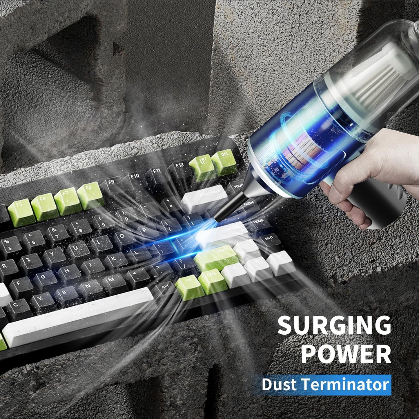 Electric Air Duster, 3-In-1 Compressed Air Duster, Keyboard Vacuum Cleaner & Air Blower, Replaces Canned Air, 12000PA Cordless Handheld Mini Vacuum for PC, Computer, Desktop, Car & Pet Hair