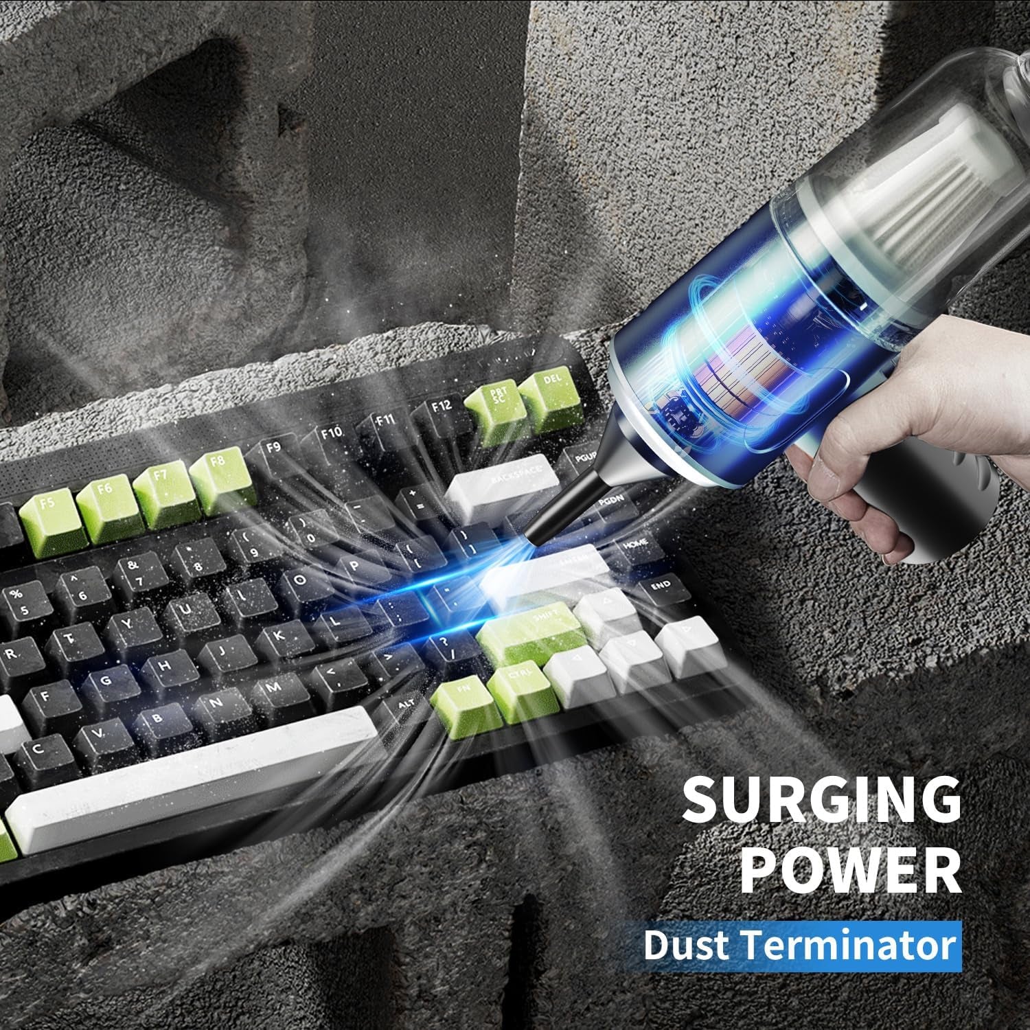 Electric Air Duster, 3-In-1 Compressed Air Duster, Keyboard Vacuum Cleaner & Air Blower, Replaces Canned Air, 12000PA Cordless Handheld Mini Vacuum for PC, Computer, Desktop, Car & Pet Hair
