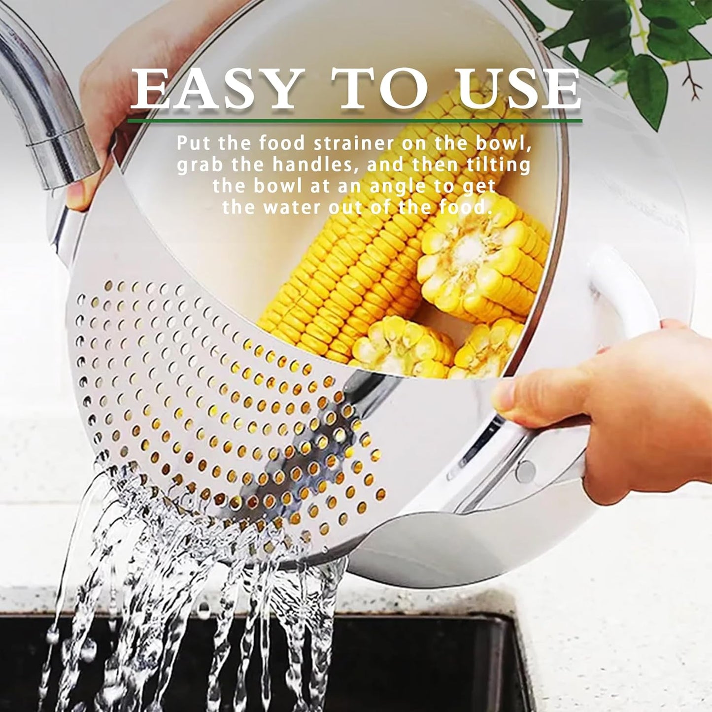 Pot Strainer Stainless Steel, Pasta Strainer, Premium Metal Food Strainer for Noodles Fruit Veggies, Suitable for Pots or Containers up to 10 Inches