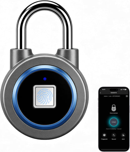 Fingerprint Padlock Gym Locker Lock, Smart Biometric Padlock Bluetooth Keyless Padlock, Rechargeable Waterproof Master Lock for Gym Locker, School Locker, Gate, Fence, Shed, Garage (Blue)