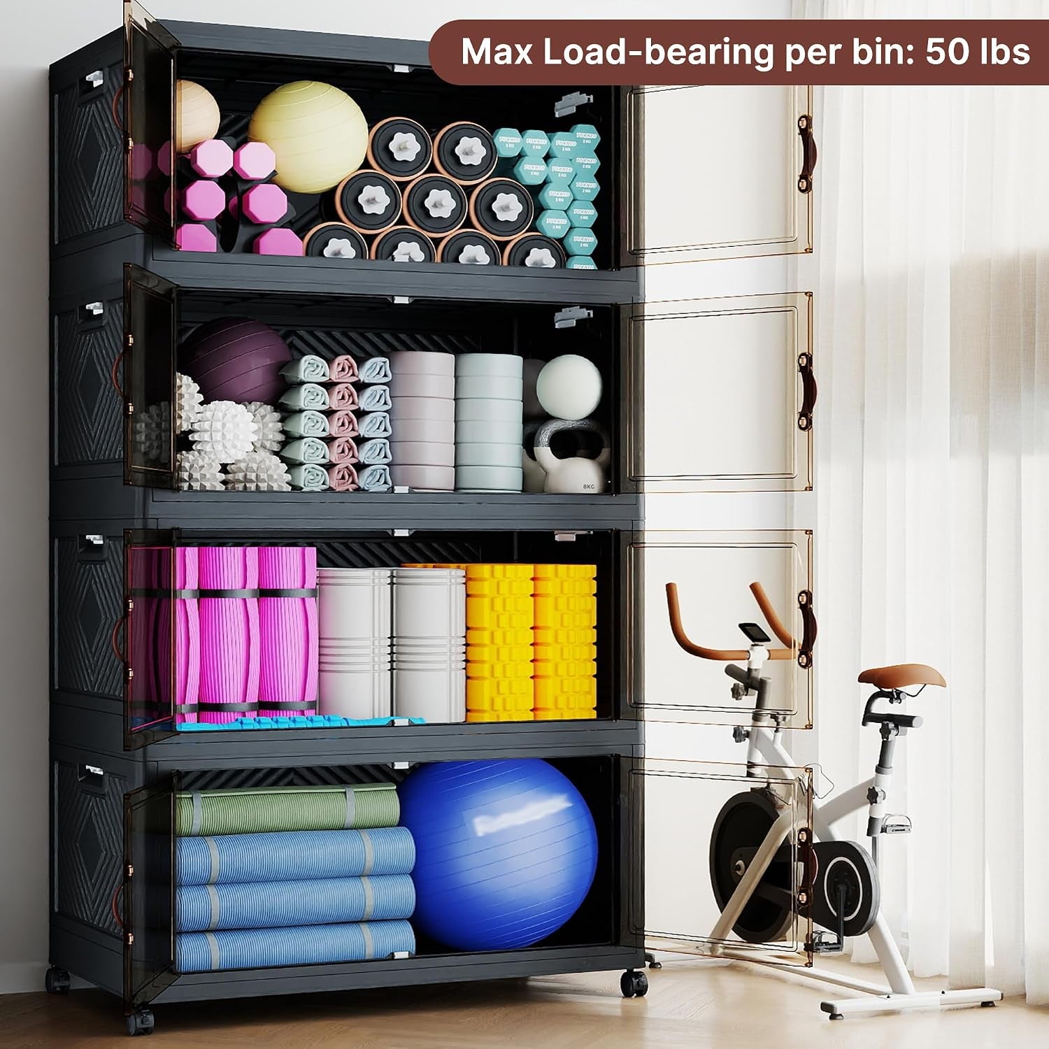 284QT Extra Large Stackable Storage Bins with Lids & Wheels & Door, 71Gal Foldable Collapsible Closet Organizers, Plastic Containers Drawers for Bedroom Dorm