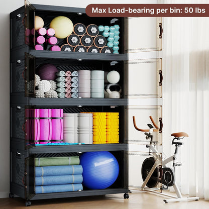 284QT Extra Large Stackable Storage Bins with Lids & Wheels & Door, 71Gal Foldable Collapsible Closet Organizers, Plastic Containers Drawers for Bedroom Dorm
