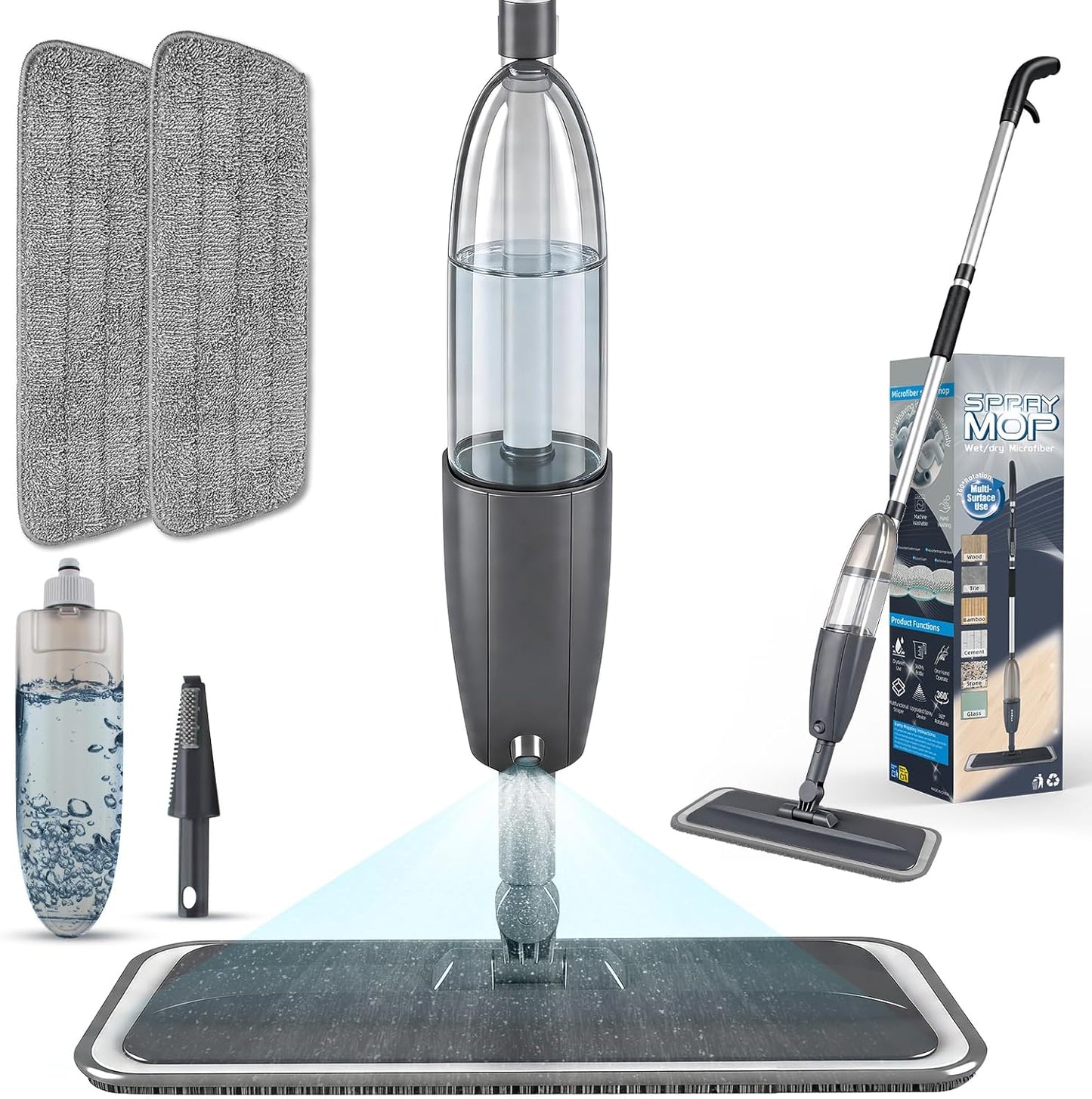 Spray Mop for Floor Cleaning with 360° Rotation - Multi-Surface Floor Cleaner for Wet/Dry Mopping Lightweight Handle for Kitchen Bathroom Hardwood&Tile Floors