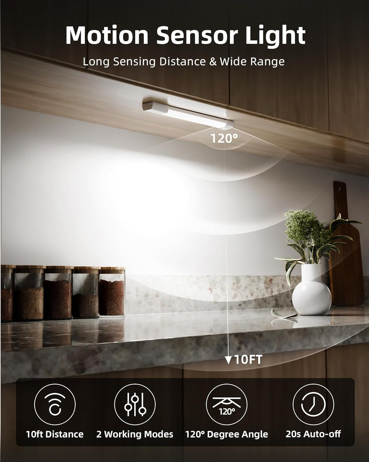 3 Pack 8” Motion Sensor Light Indoor Rechargeable, Stick on under Cabinet Lighting Wireless, 30 Leds Closet Light, Dimmable, 3 Color Temps, Counter Lights for Wardrobe, Pantry, Bedroom, Kitchen
