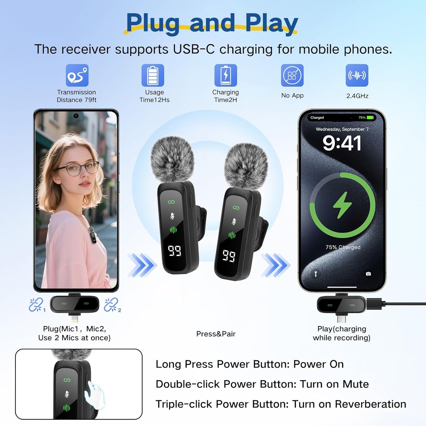 Content Creator Vlogging Kit,180Cm Metal Selfie Stick Tripod with Light and Wireless Microphones,Vlogging Kit for Iphone/Android,Phone Tripod for Tiktok &Youtube Starter Kit