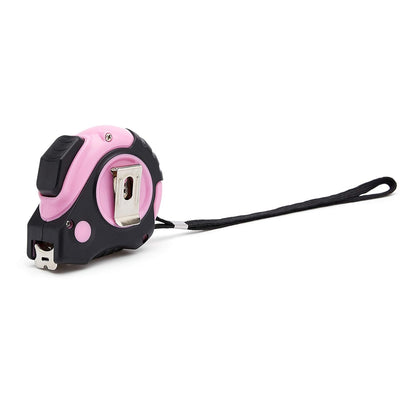 Retractable Tape Measure with Metric and SAE Measurements, 16Ft/5M, Belt Clip, Readable, Pink