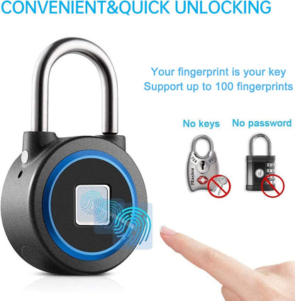 Fingerprint Padlock Gym Locker Lock, Smart Biometric Padlock Bluetooth Keyless Padlock, Rechargeable Waterproof Master Lock for Gym Locker, School Locker, Gate, Fence, Shed, Garage (Blue)