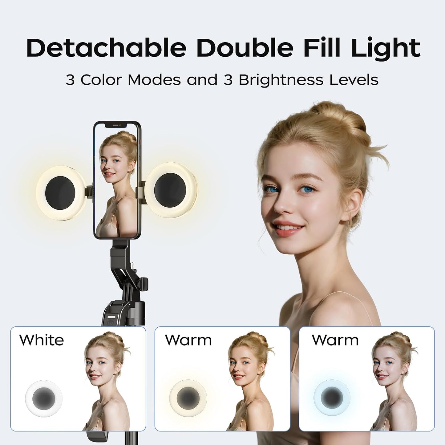 70.9" Auto Face Tracking Selfie Stick Tripod for Iphone Android with Lights, No App, 360°Rotation Tripod That Follows Your Movement with Remote Control for Live Streaming, Tiktok, Youtube
