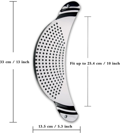 Pot Strainer Stainless Steel, Pasta Strainer, Premium Metal Food Strainer for Noodles Fruit Veggies, Suitable for Pots or Containers up to 10 Inches
