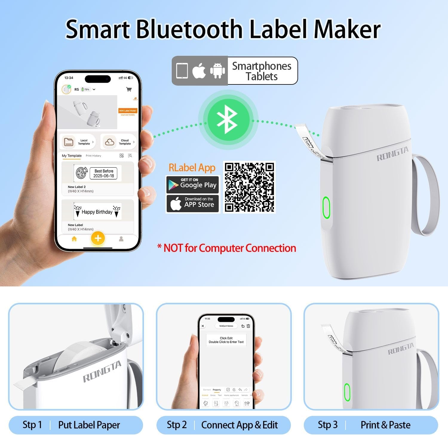 Bluetooth Label Maker Machine with Tape, Portable Mini Label Printer Wireless Thermal Handheld Sticker Makers Mini Label Makers with Multiple Templates for Organizing Office Home School(White)