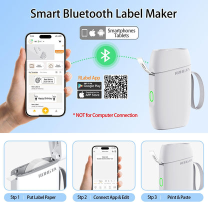 Bluetooth Label Maker Machine with Tape, Portable Mini Label Printer Wireless Thermal Handheld Sticker Makers Mini Label Makers with Multiple Templates for Organizing Office Home School(White)