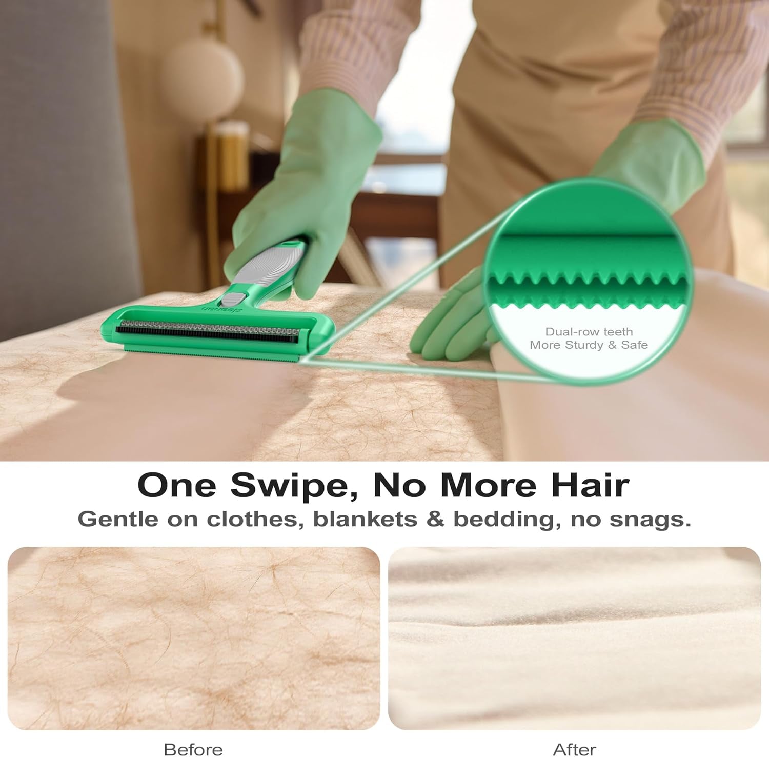 4-In-1 Pet Hair Remover & Lint Tool, Reusable Carpet Cleaner for Dog & Cat Fur - Safe for Couch, Clothes, Rugs & Car Mats - Portable Detailer with 4 Modes for Deep Cleaning & Delicate Fabrics