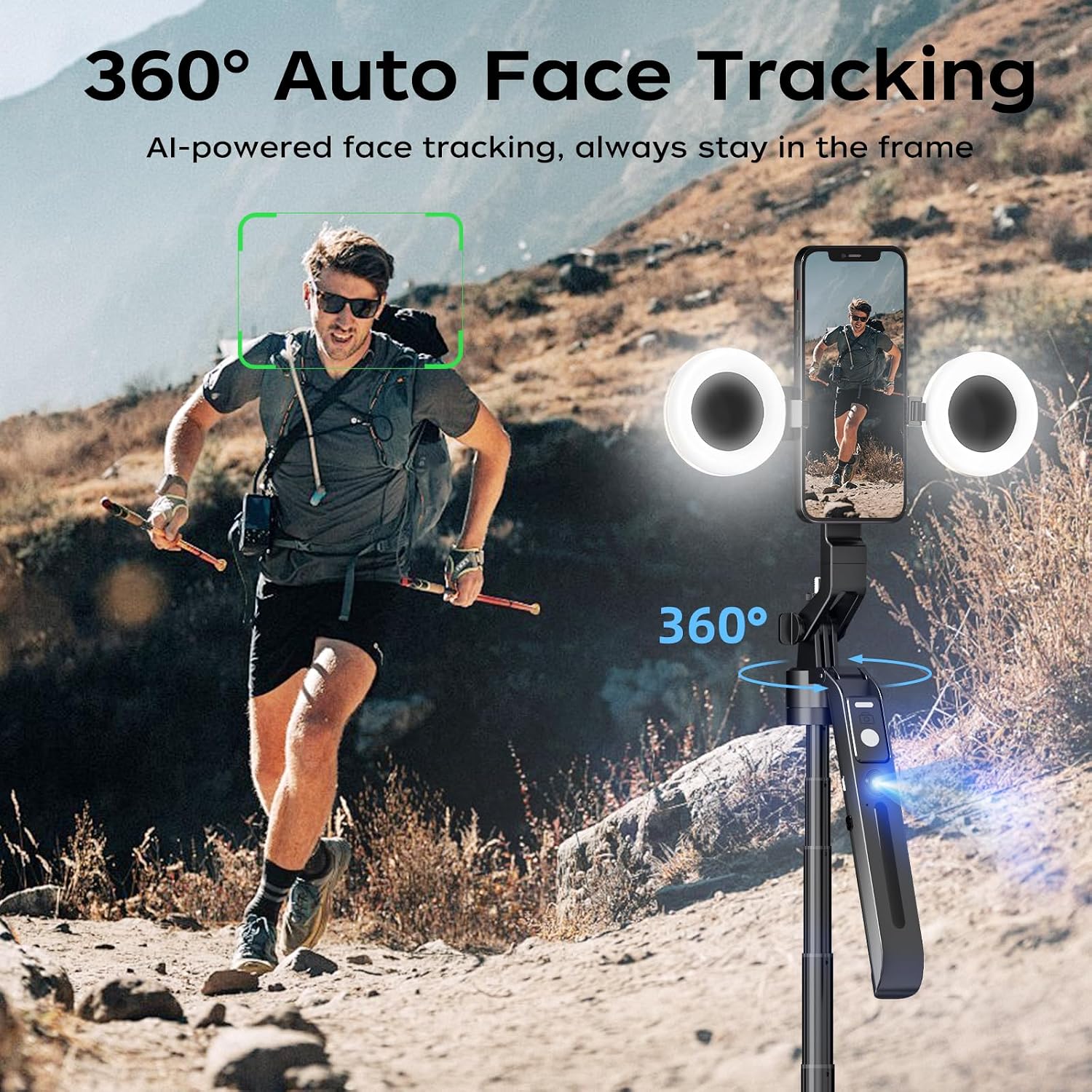 70.9" Auto Face Tracking Selfie Stick Tripod for Iphone Android with Lights, No App, 360°Rotation Tripod That Follows Your Movement with Remote Control for Live Streaming, Tiktok, Youtube