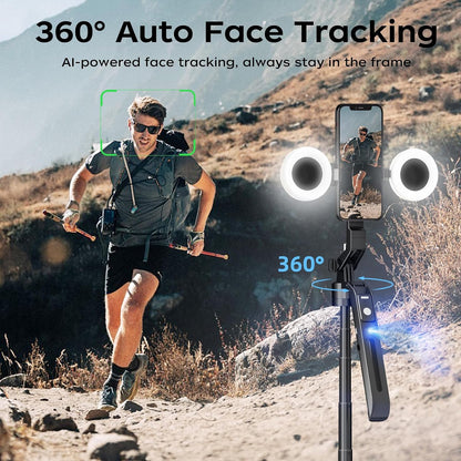 70.9" Auto Face Tracking Selfie Stick Tripod for Iphone Android with Lights, No App, 360°Rotation Tripod That Follows Your Movement with Remote Control for Live Streaming, Tiktok, Youtube