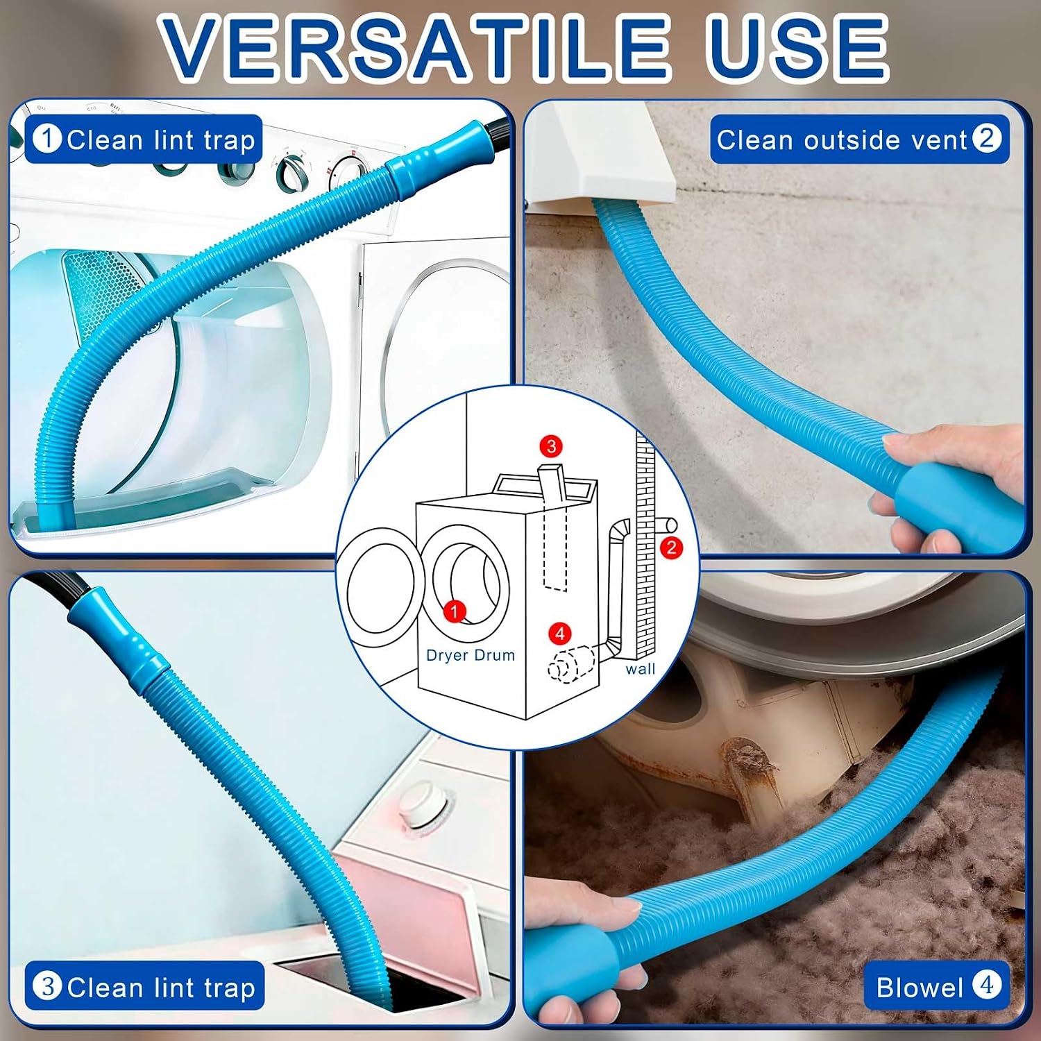 Dryer Vent Cleaner Kit - Universal Vacuum Hose Attachment + Dryer Lint Brush for Fast Lint Removal, Suitable for Most Vaccum Cleaners Energy-Saving Tool to Boost Dryer Efficiency